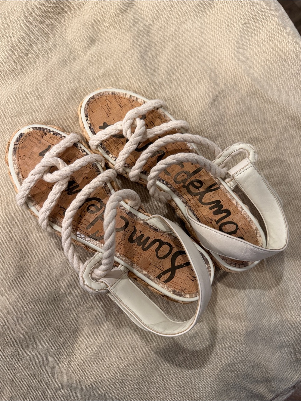 Sam Edelman White Rope Strap Cork Sandals